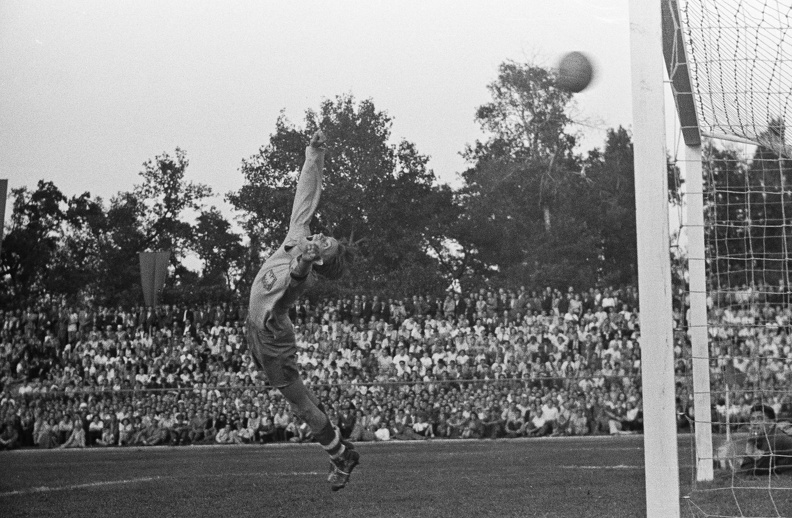 Nagyerdei Stadion, Magyarország - Lengyelország (8:2) labdarúgó mérkőzés. Henryk Borucz, a lengyel válogatott kapusa.